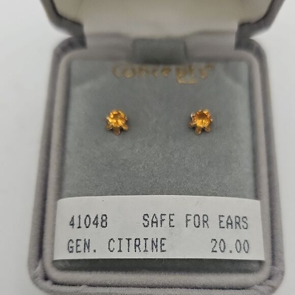 NWT Citrine Post Earrings Goldtone Hardware - Picture 1 of 2